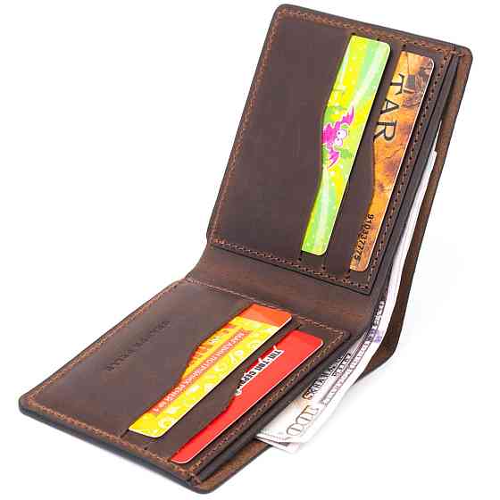 Тонкое горизонтальное портмоне Cardi без застежки в винтажной коже GRANDE PELLE 11310 Коричневое Киев