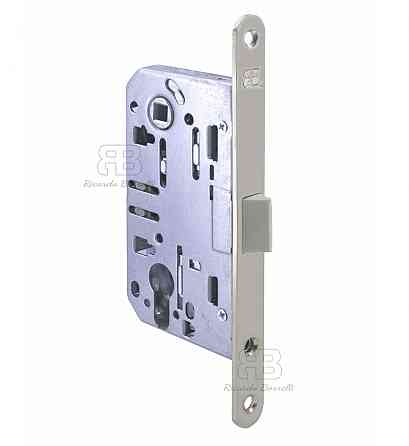 Замок для міжкімнатних дверей під циліндр Ricardo Borelli EN кевлар 85 мм з відповідною планкою SN матовий нікель Київ