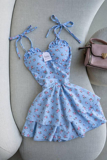 Жіноча стильна романтична літня мініплаття софт принт Блакитний, 46/48 Одеса - фото 2