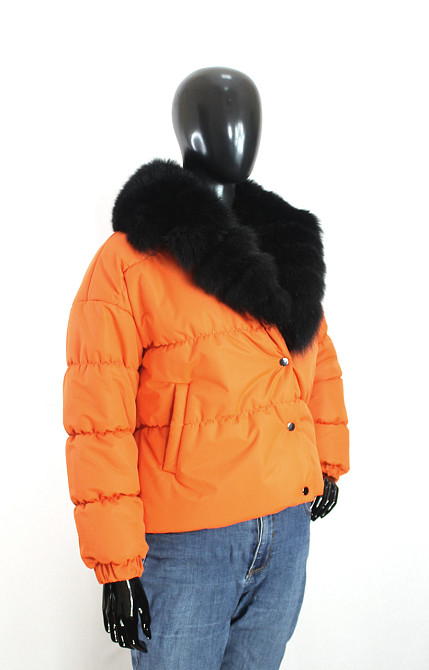 Демисезонная женская куртка з меховым воротним Оранжевый 42 Харьков - изображение 3