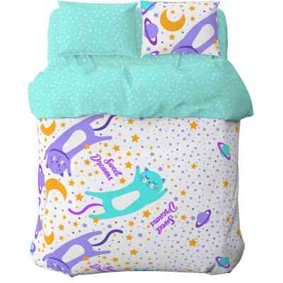 Постільна білизна Home Line Коти та зорі бірюзовий, бязь, полуторний (162243) Вінниця