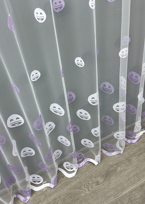 Тюль VR-Textil 1573т Фатин з вишивкою Смайлики Білий з бузковим 350х270 см (42-0977) Київ - фото 8