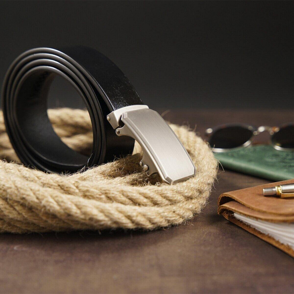 Ремень мужской с автоматической пряжкой закругленной Vintage 20275 Черный Киев - изображение 7