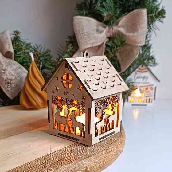 Новорічний сувенір - будиночок з підсвіткою, фанера 10см Ірпінь