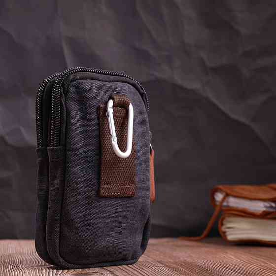 Сумка-чехол на пояс с металлическим карабином из текстиля Черный (Vintage) Киев