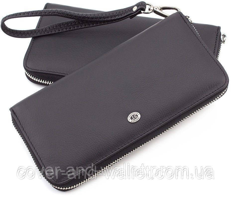 Черный кожаный кошелек клатч на молнии с ремешком ST 45-2 Киев - изображение 5