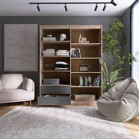 Шкаф распашной для одежды с выдвижными ящиками (полки - полки) Эверест Сити-1600 160,2х50х204,6 см Дуб сонома/Графит (DTM-071120) Львов