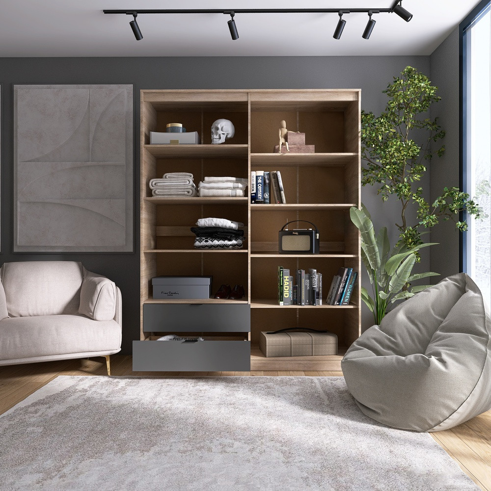 Шкаф распашной для одежды с выдвижными ящиками (полки - полки) Эверест Сити-1600 160,2х50х204,6 см Дуб сонома/Графит (DTM-071120) Львов - изображение 3