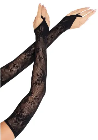 Митенки Leg Avenue Floral Net Extra Long Gauntlet Arm Warmers Black One Size Львов