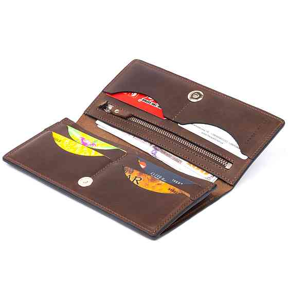 Вертикальный бумажник матовый на магнитной кнопке GRANDE PELLE 11314 Шоколадный Киев