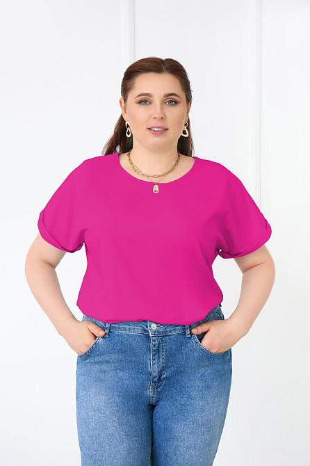 Літня блузка футболка вільного крою "Moment" оптом | Розпродаж кольору Малиновий, 50-52 Київ - фото 1