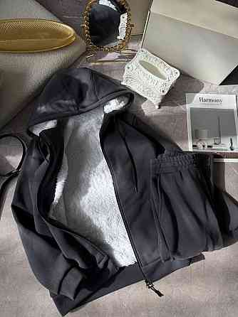 Жіночий теплий повсякденний костюм: худі + штани, тринитка на флісі + хутро Графіт, 50/52 Одеса