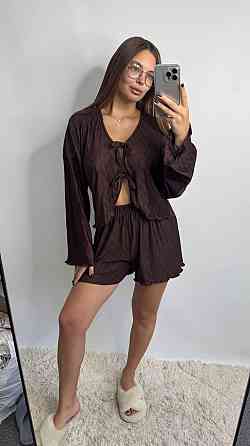 Жіночий комплект зі стрейч-плісе: кофточка та шорти Брауні M-L Харків