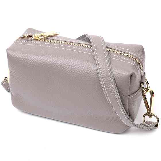 Женская интересная сумка с двумя ремнями из натуральной кожи Vintage 22275 Серый Киев