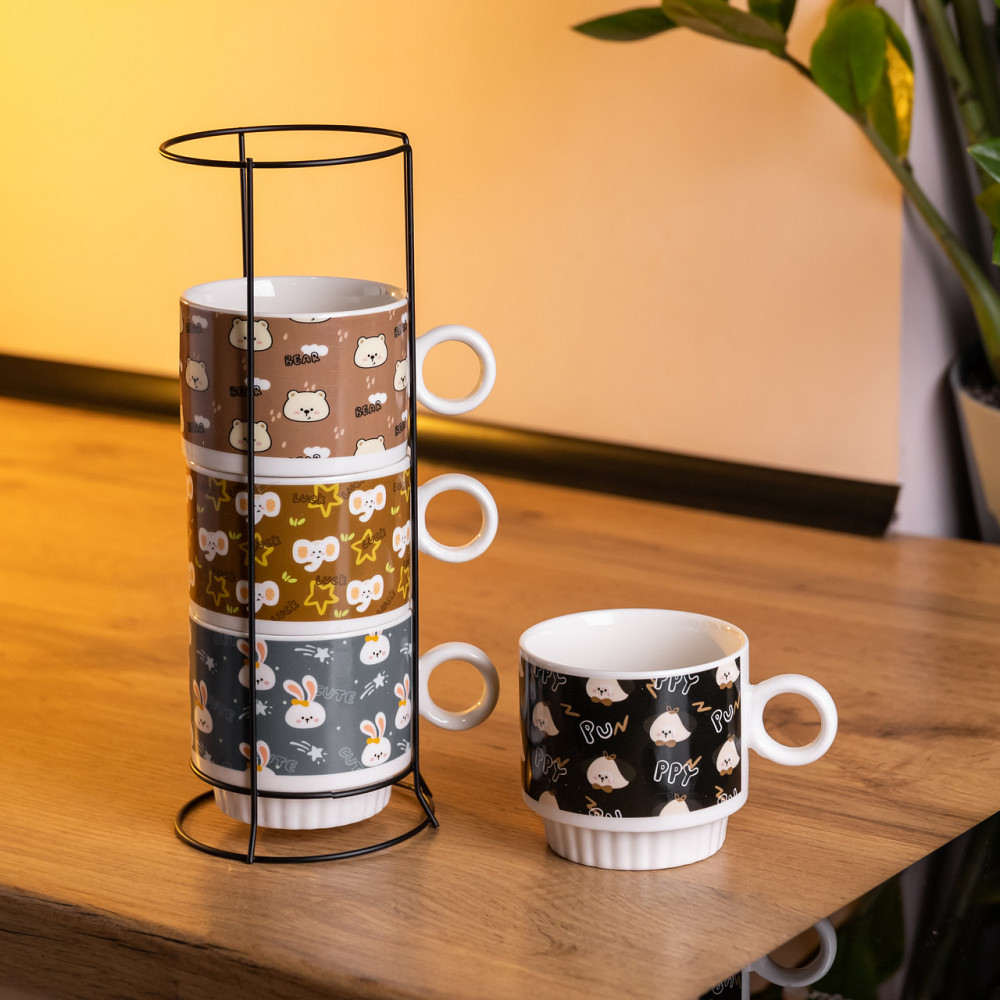 Набор фарфоровых чашек для детей на металлической подставке Toys 4 (шт) по 300 (мл) подарочный набор чашек FM-15 SBR Киев - изображение 1