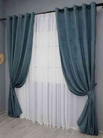 Комплект штор на люверсах VR-Textil Микровелюр Petek № 1489ш 150х270 см 2 шт Серо-голубой (37-0216) Киев