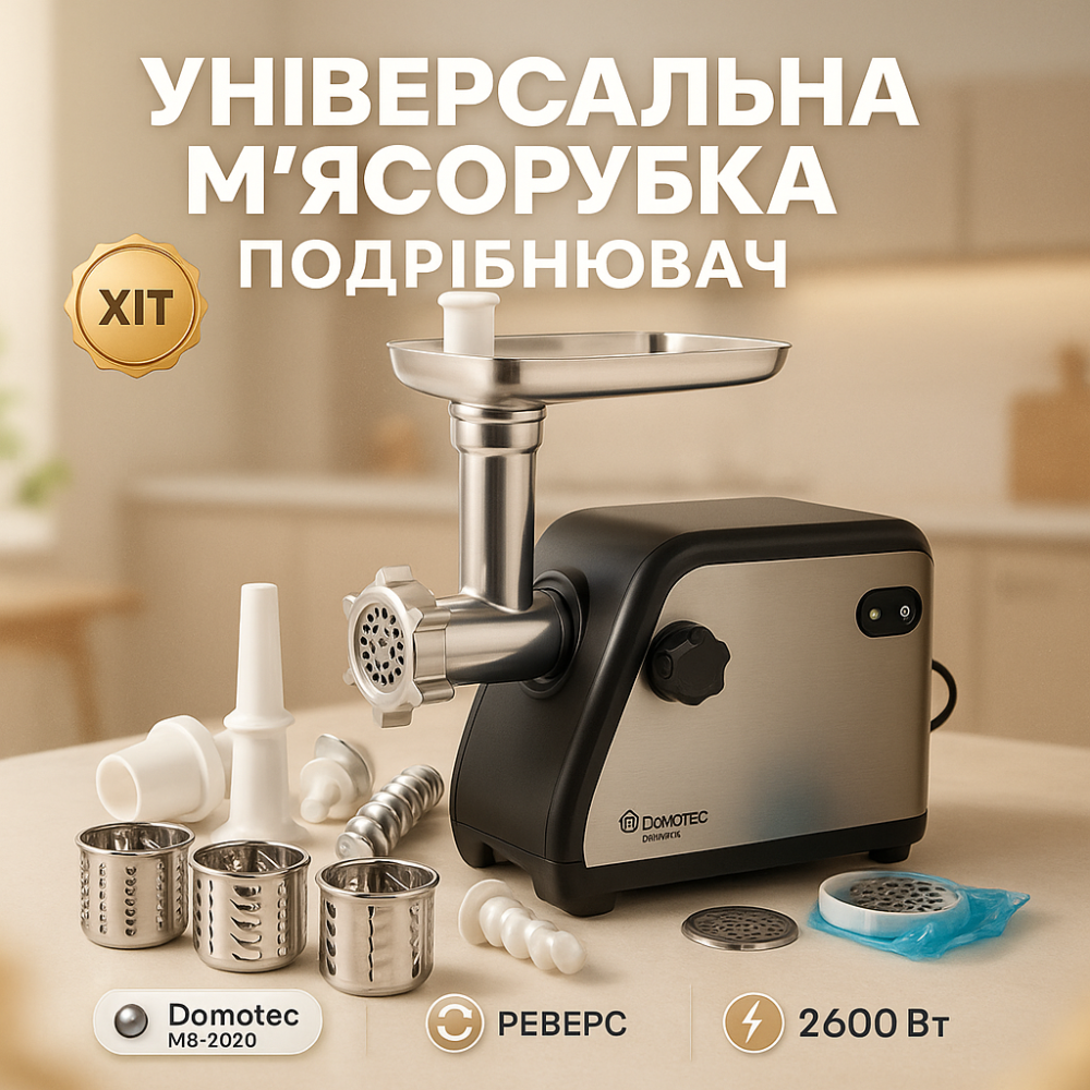 Потужна електром'ясорубка для м'яса Domotec, Універсальна м'ясорубка для кухні ’професійна CM-84 Львів - фото 20