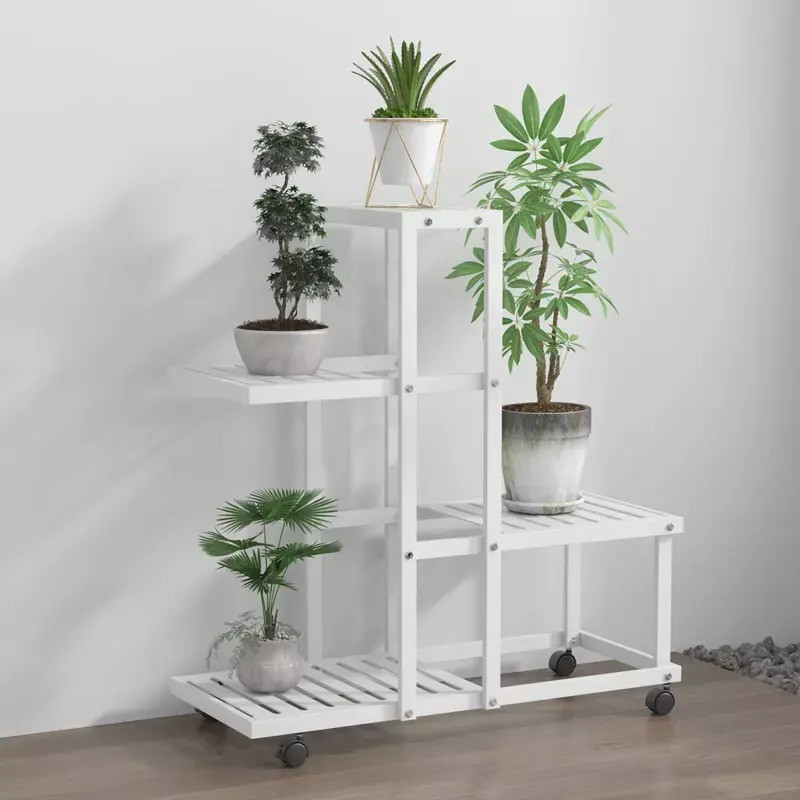 Стеллаж с полками для горшков с цветами и растениями металлический на 4 яруса цвет белый Каменец-Подольский - изображение 1