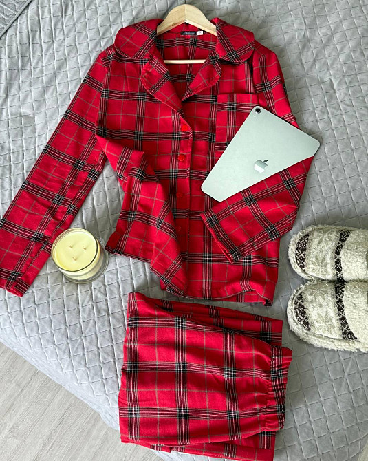 Женская уютная домашняя пижама в клетку байка Одесса - изображение 1