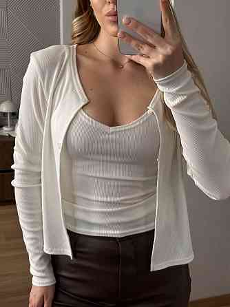 Женский базовый повседневный комплект из майки и кофты трикотаж рубчик Молочный, 44/46 Одесса