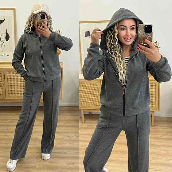 Женский теплый прогулочный костюм двойка: кофта и штаны вязка на трикотажной основе Графит, 42/44 Одесса