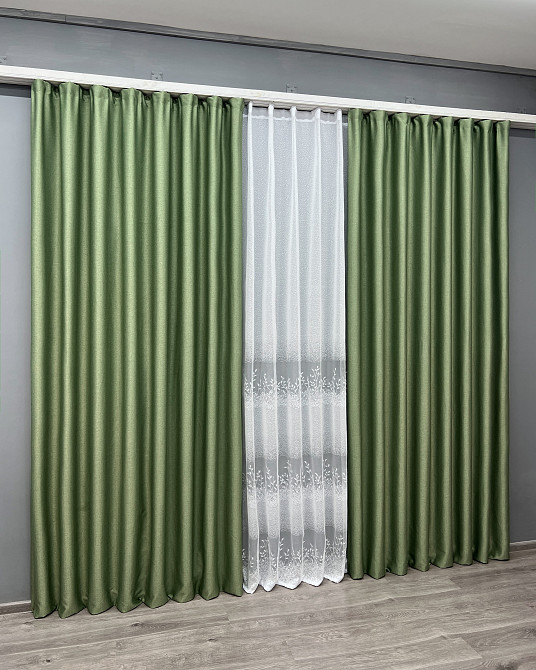 Комплект штор VR-Textil Шеніл 150х270 2шт і Тюль 400х270 1684ш-1680т Зелений з білим 71-199/3 Київ - фото 3