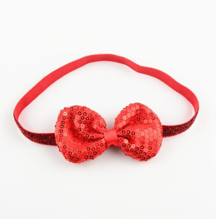 Дитяча червона пов'язка з паєтками - бант 9*5 см, окружність 38-50см Київ - фото 1