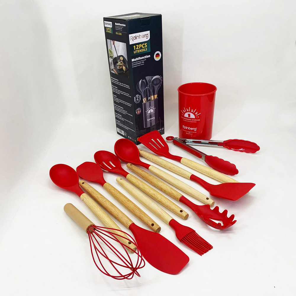 Набір кухонних предметів на підставці, Силіконові кухонні прилади для готування, Набір кухарського FJ-55 Івано-Франківськ - фото 9