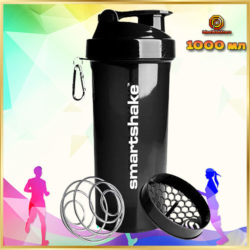 Шейкер спортивный для воды и спортивного питания Smartshake Lite 1000ml Glossy-Black Киев - изображение 11