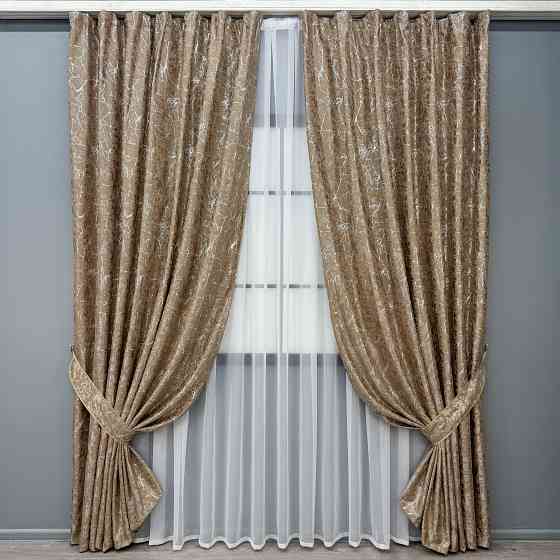 Комплект готових штор VR-Textil Льон мармур Royal Touch № 2006ш Капучино 200х270 см 2 шт (32-474) Київ