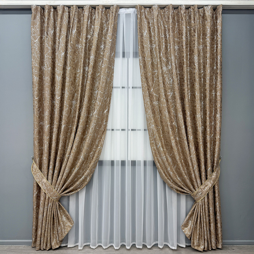 Комплект готових штор VR-Textil Льон мармур Royal Touch № 2006ш Капучино 200х270 см 2 шт (32-474) Київ - фото 2