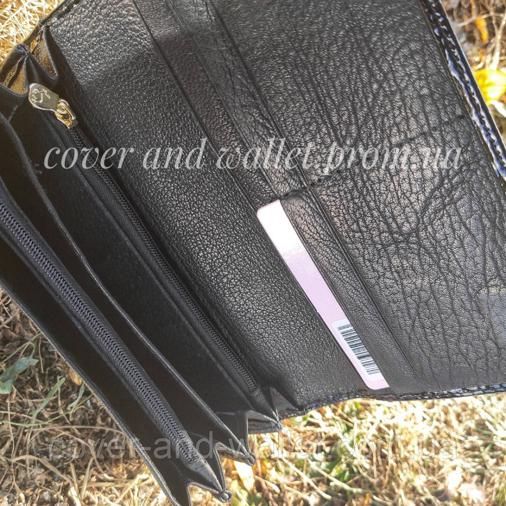 Красивый черный лаковый женский кошелёк из натуральной кожи Helen Verde Киев - изображение 4