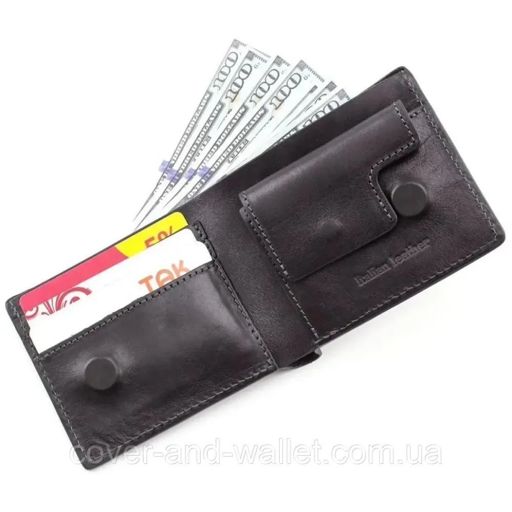Коричневий чоловічий шкіряний гаманець ручної роботи на магнітах Grande Pelle Київ - фото 4