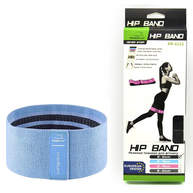 Тканева гумка для фітнесу та спорту PowerPlay 4111 Hip Band M Medium Блакитна (d_76cm) Каменское - изображение 7