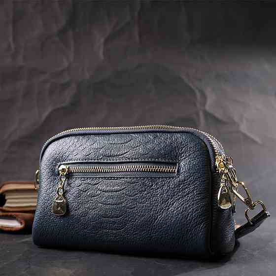 Модна сумка на два відділення з натуральної шкіри Vintage 22355 Синя Київ