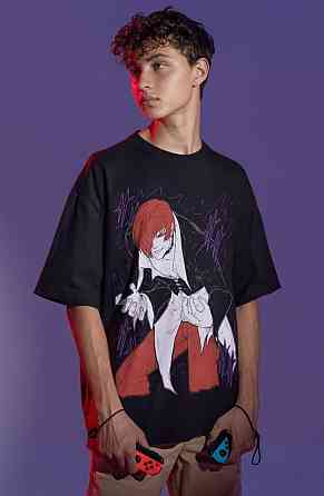 Футболка для хлопчика з аніме принтом Іорі Кінг Фігхтерс Фатал оверсайз (зріст від 165 до 180) Чорний AnimeJ0867m Дніпро