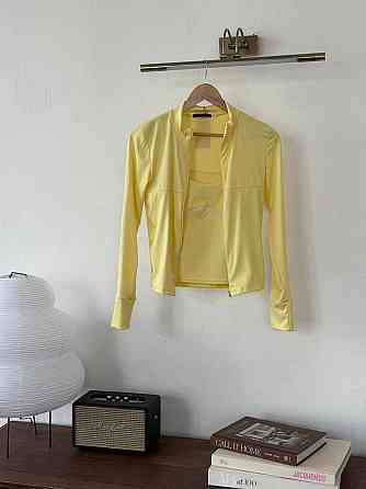 Жіночий повсякденний костюм-трійка: кофта топ і штани з мікродайвінгу Лимонний, 48/50 Одеса