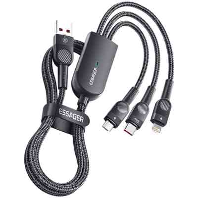 Дата кабель USB 2.0 AM to Lightning + Micro 5P + Type-C 1.2m 66W black Essager (EXCMTL-XJ01) Вінниця