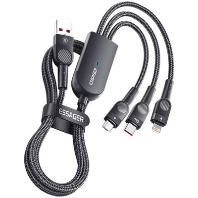 Дата кабель USB 2.0 AM to Lightning + Micro 5P + Type-C 1.2m 66W black Essager (EXCMTL-XJ01) Вінниця - фото 1