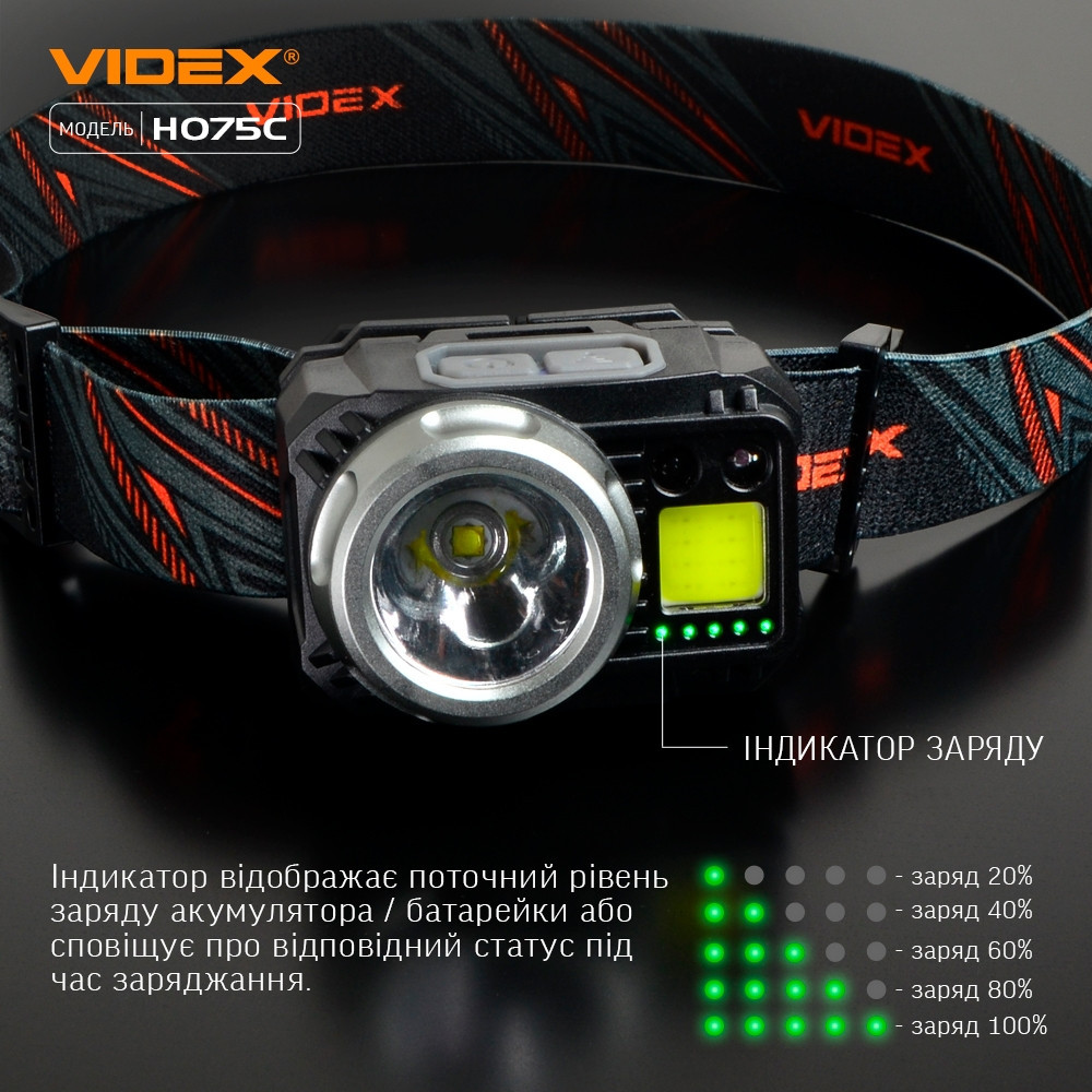 Ліхтарик LED налобний 500Lm 5000К 3*AAA чорний VLF-H075C Videx Житомир - фото 7