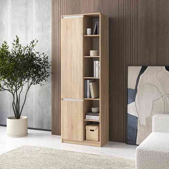 Шкаф для книг VAYS, пенал с полками R-27 Дуб Сонома-Белые планки Львов