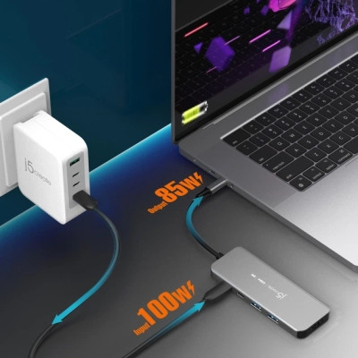Концентратор J5create USB-C 5-in-1 2xUSB 3.2 10Gbps + 2xUSB-C 10Gbps PD 100W + HDMI 8K gray (JCH453-N) Винница - изображение 10