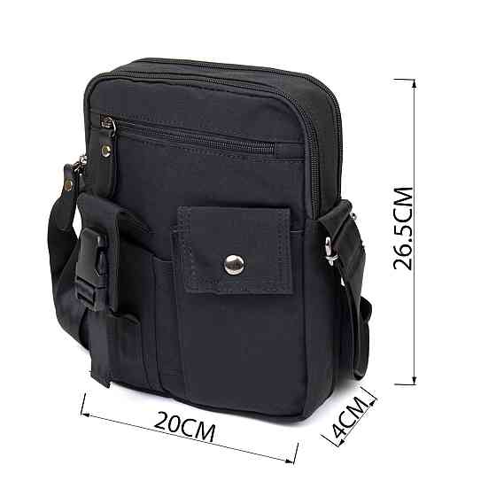 Универсальная текстильная мужская сумка на два отделения Vintage 20660 Черная Киев
