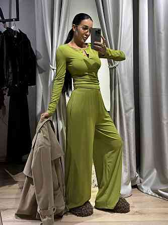 Женский стильный повседневный костюм двойка турецкая вискозная двунитка Оливка Одесса