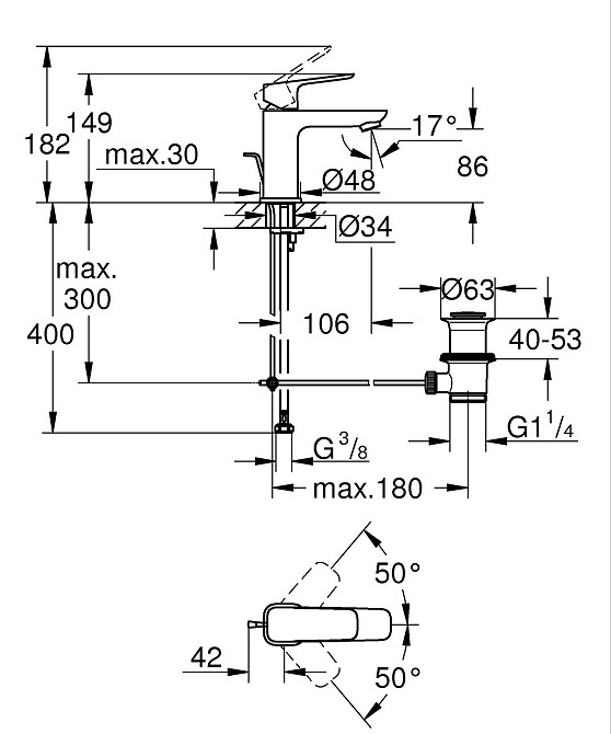 Одноважільний змішувач для раковини Grohe Cubeo S-розміру   ( 1016940000 ) 38606 Харьков - изображение 5