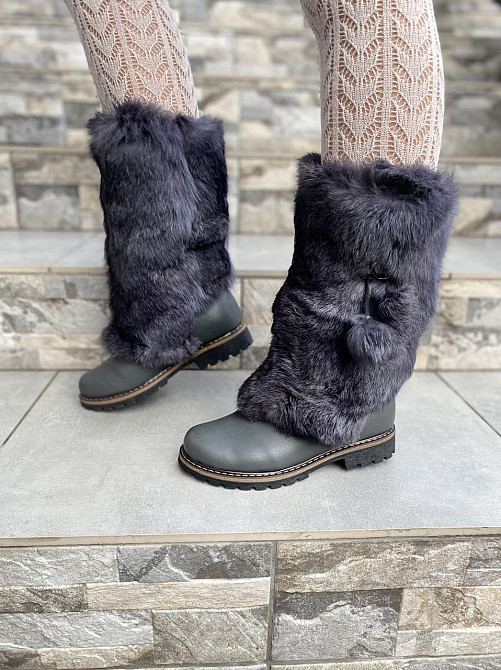 TopS Унти жіночі TopS сірі натуральна шкіра з хутром висота 26см обхват 32-33см 38р. (АР-65) Коломыя - изображение 1