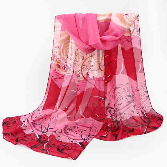 Женский шифоновый шарф с цветами 145 на 48 см розовый Киев