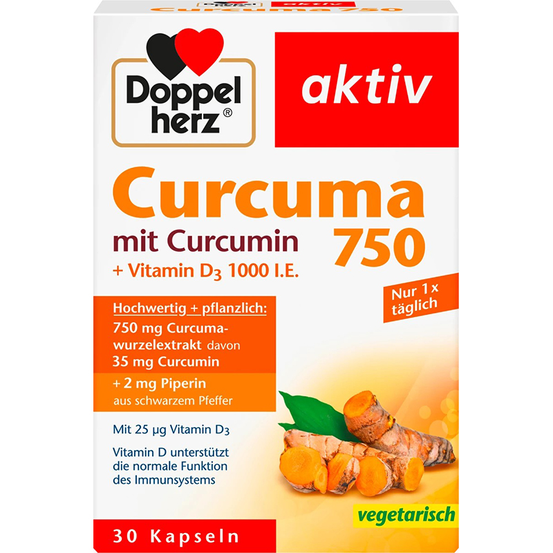 Doppelherz Куркума 750, 30 капсул (Німеччина) Doppelherz Nahrungsergänzungsmittel Curcuma 750 Kapseln 30 St., 26,7 g Київ - фото 1