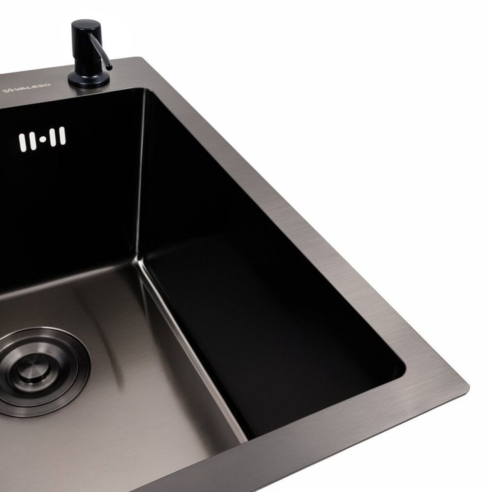 Кухонний комплект: Мийка Valeso Handmade (40x50 см) PVD чорна + Змішувач FC-5 PVD чорний Коломыя - изображение 4