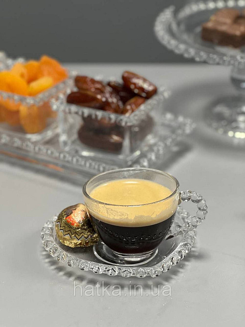 Чашка з блюдцем "Прозоре серце" для кави 100 мл прозора з обідком у формі серця Київ - фото 2